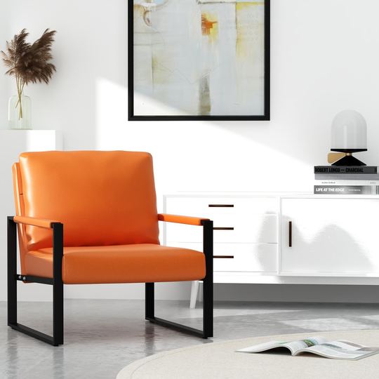 Eureka Modern Vintage Upholstered PU Leather Armchair, Mid Century Accent Chairs with Steel Frame, Leisure Chairs
