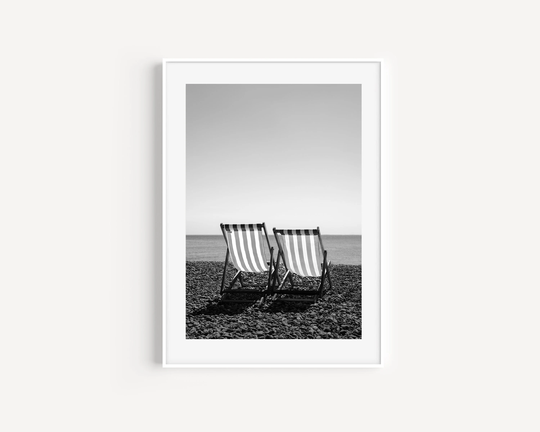 Black & White Beach Print, Chair Photo, Coastal Wall Decor, Neutral House Cottage Art, Large Summer Art