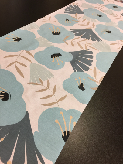 Table Runner Light Blue Poppies On White Scandinavian Design Cotton Fabric