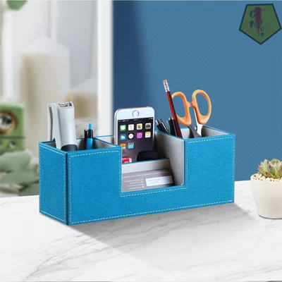 Desk Organizer 4 Compartments Office Supplies Organization And Accessories Storage For Workspace School Home Desktop, PU Leather Pencil Holder For Sta