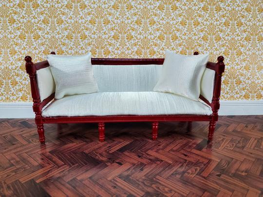 Dollhouse Sofa Couch Louis Xvi Style Cream Silky Fabric 112 Scale Miniature Mahogany Finish