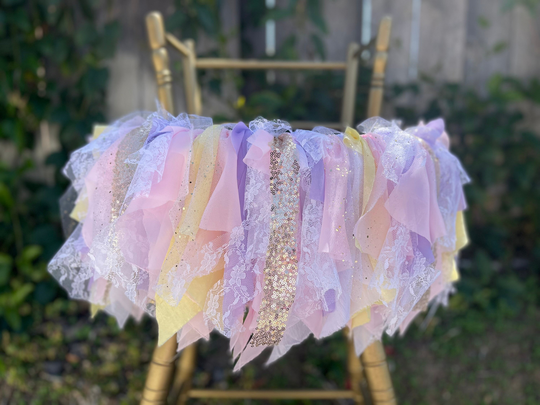Pink & Lavender High Chair Banner, Lavender Yellow Highchair Tutu, Princess Theme Purple Fabric Banner