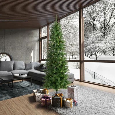 Salem Pencil Pine 7.5' Green Artificial Christmas Tree with 270 Warm White LED Lights with Stand