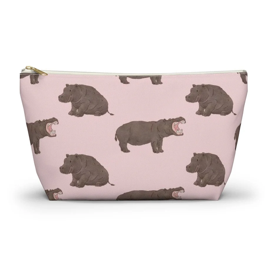 Hippopotamus Pouch, Pencil Case, Safari Animal Custom Teacher Bridesmaid Cosmetic Bag Hippo Zipper Makeup Bag, Accessory Pouch