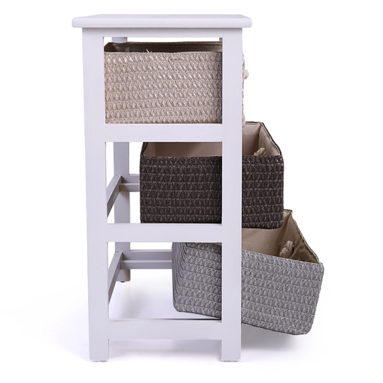 4-Drawer Storage Unit with Woven Baskets, Drawer Dresser Chest, Sturdy Wood Frame, Storage Tower for Home Bedroom Living Room