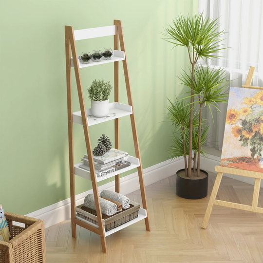 TiramisuBest Solid Bamboo wood 4 tires ladder shelf