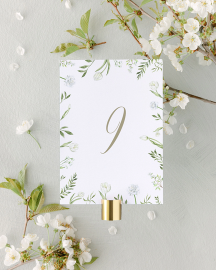 Tulip Blanche Table Number Cards | 5" X 7" Elegant Floral Watercolor With White Tulips & Roses