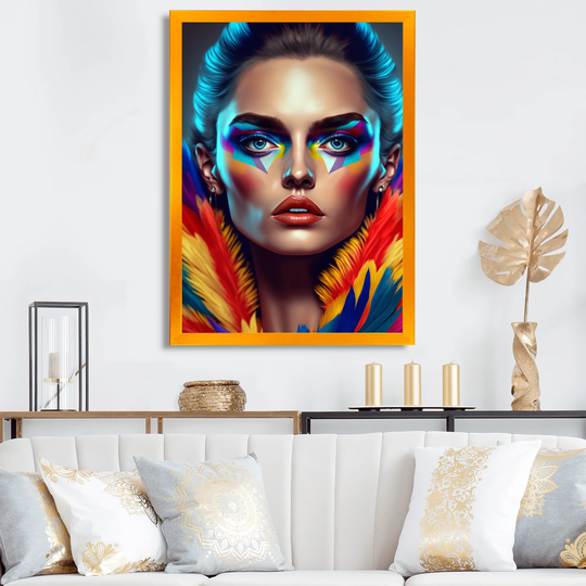 Designart 'Colorful Sensual Woman In Fur Coat III' Contemporary Glam Framed Art Print