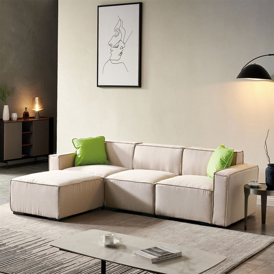 Modular Sofa L Shape with Convertible Ottoman Chaise, Four Single Seat and Two Ottoman and Two Armrest For Living Room