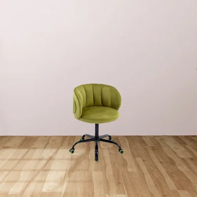Velvet Leisure Office Chair, Suitable For Study And Office, Can Adjust The Height, Can Rotate 360 Degrees, With Pulley, Olive Green