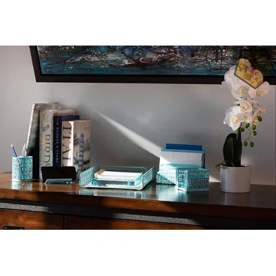 Desk Organizer Set Home Office Supplies Accessories Decor With Paper Tray, Mail Organizer, Pen And Pencil Cup, Sticky Notes Holder And Business Card H