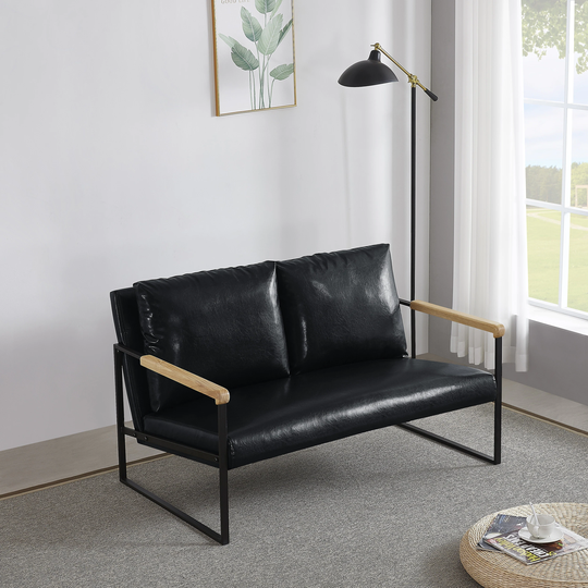 Mid-Century Industrial Stylish Classic Leather Loveseat Living Room Accent Chair Arm Chairs