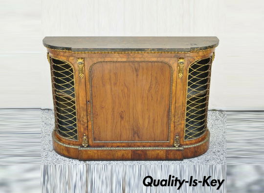 19Th C. Napoleon Iii Rosewood Sideboard Buffet Credenza Cabinet with Brass Lattice