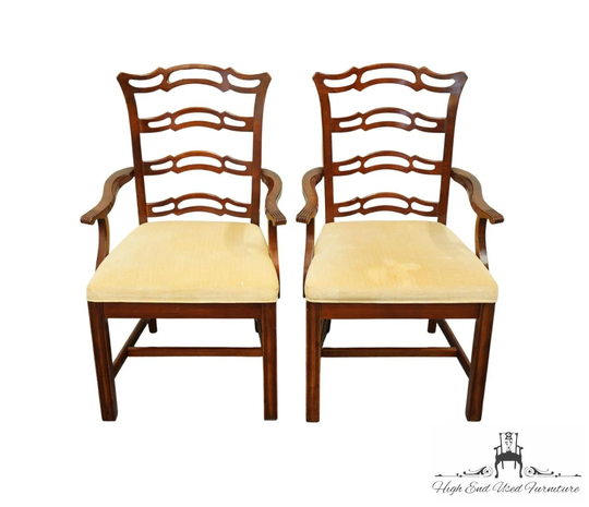 Set Of 2 Bernhardt Furniture Solid Mahogany Traditional Style Ladderback Dining Arm Chairs 238-512