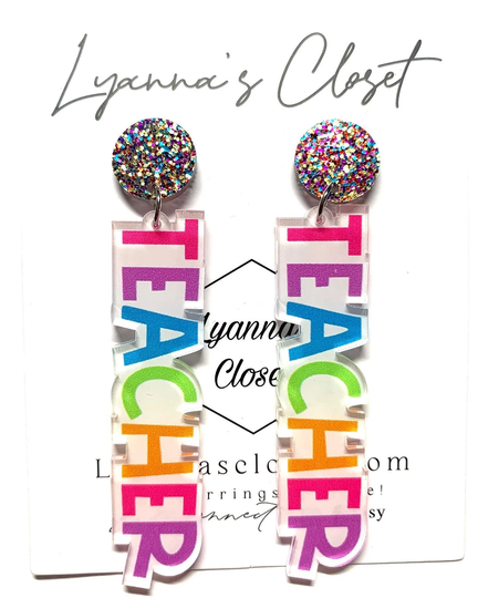 Teacher Colorful Earrings, Teacher Gift For Teachers, Appreciation Gift, Bright Colored Teacher