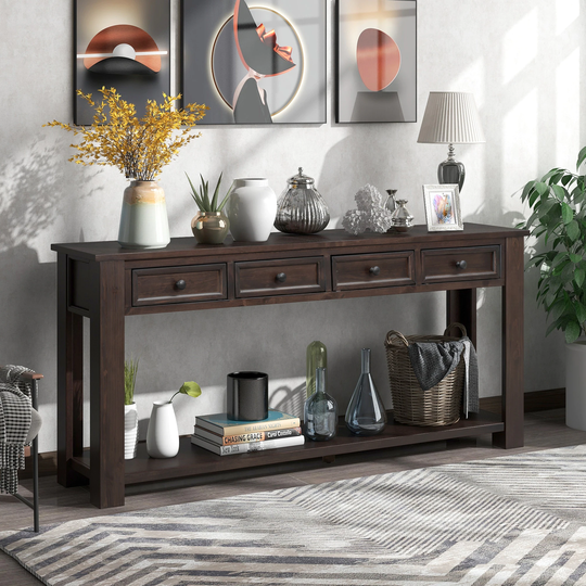 Console Table with Storage Drawers and Bottom Shelf