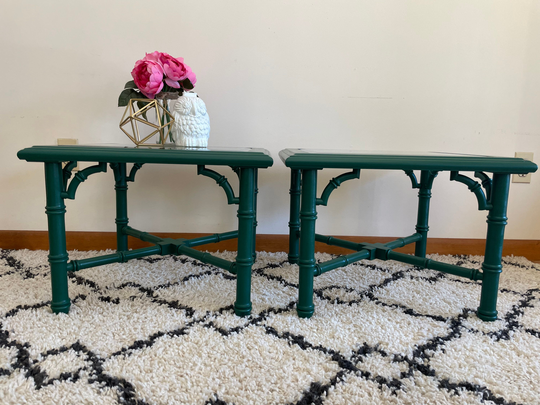 Vintage End Tables // Emerald Green Faux Bamboo Modern Nightstands Hollywood Regency