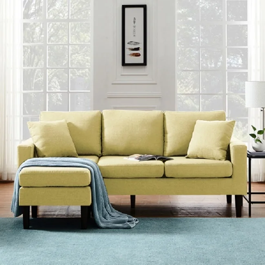 72" SECTIONAL SOFA LEFT HAND FACING WITH 2 PILLOWS YELLOW COLOR fabric