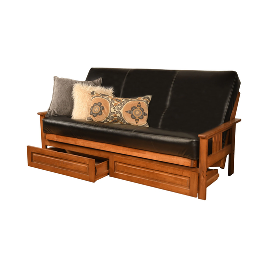 Somette Monterey Sofa in Barbados Finish with Storage and Removable Faux Leather Mattress Cover