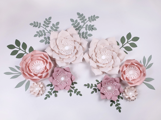 Cream & Blush Paper Flowers Wall Decor With Mauve Or Pink Accents | Nursery