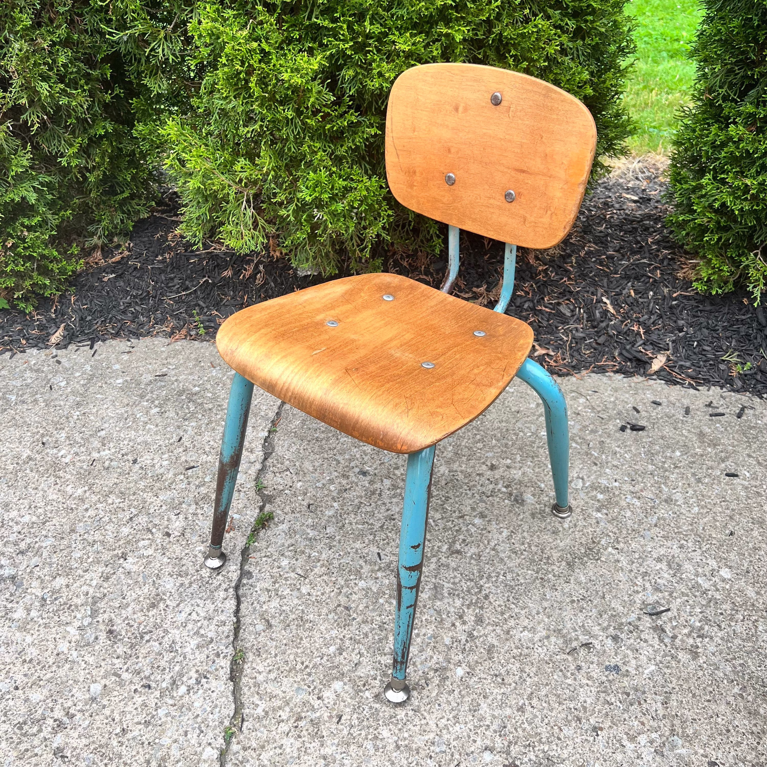 Vintage School Chairs American Made, Wood & Metal, Mcm, 14" Small Sized, Elementary Size