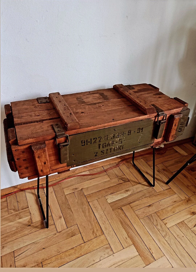 Coffee Table From Military Cannon Ammo Box, Old Chest Trunk Coffee Side Table, Crate, Industrial