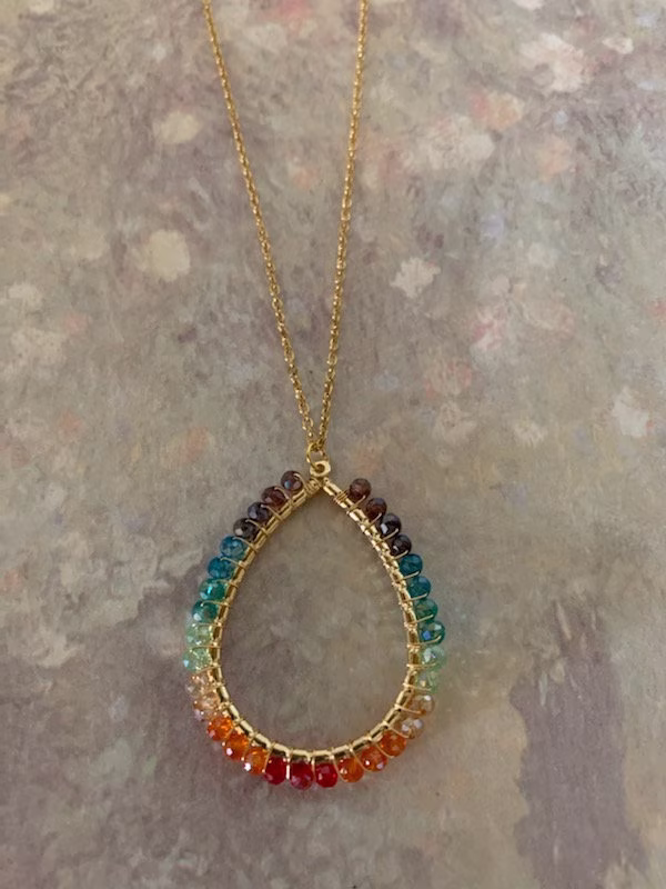 Colorful Glass Bead Necklace, Rainbow Jewelry, Pendant