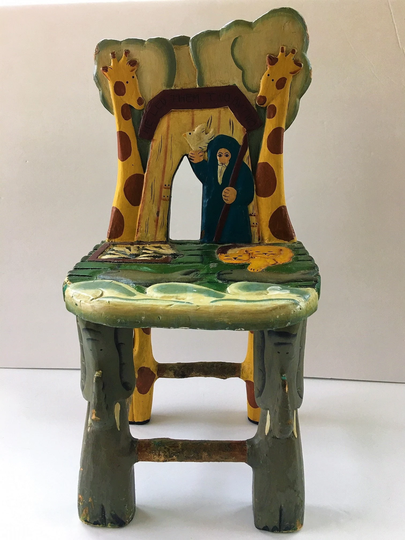 Vintage Noah's Ark Child's Chair Handmade Hand Painted ~ "He Led Them Two By Two" Folk Art Carved Nursery Or Doll Children's Gift