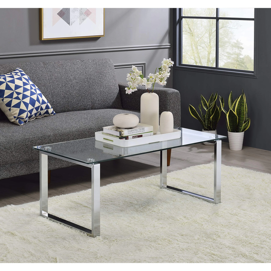 Modern Design Chrome Finish with Glass Top Cocktail Coffee Table