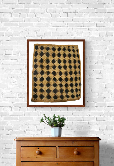 Congolese Showa Kuba Clothe Wall Art/Table Centerpiece. Diagonal Checked Brown, Black Raffia/Bogolan Home Or Office Decor. Ships Express