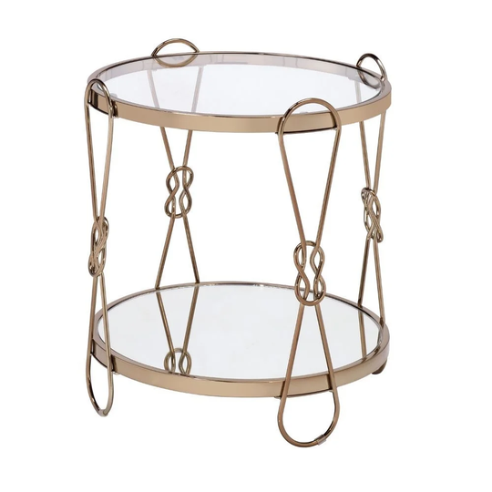 1 Open Compartment Mirror End Table in Champagne