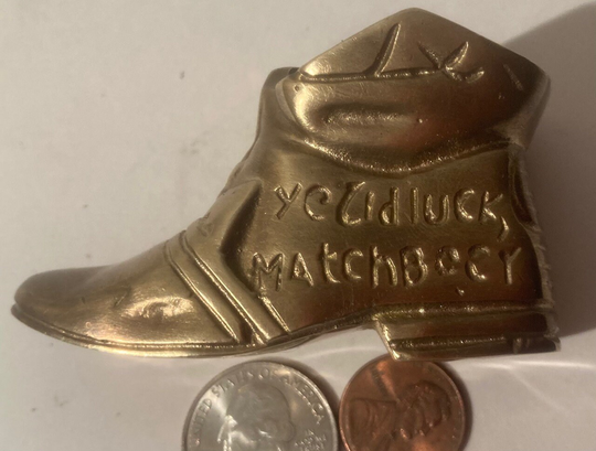 Vintage Metal Brass Boot, Heavy Duty, Pencil Holder, Paperweight, 3" Long, Yclidluck Matchbocy, Desk Decor, Vase, Shelf Display