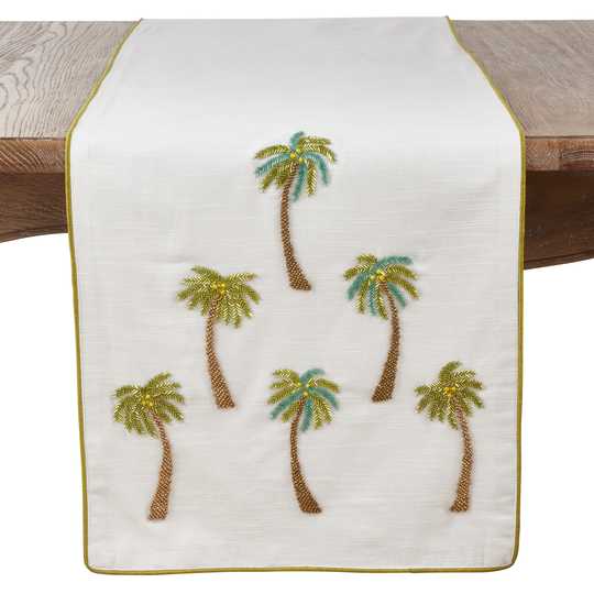 Saro Lifestyle Cotton Table Runner with Beaded Palm Trees
