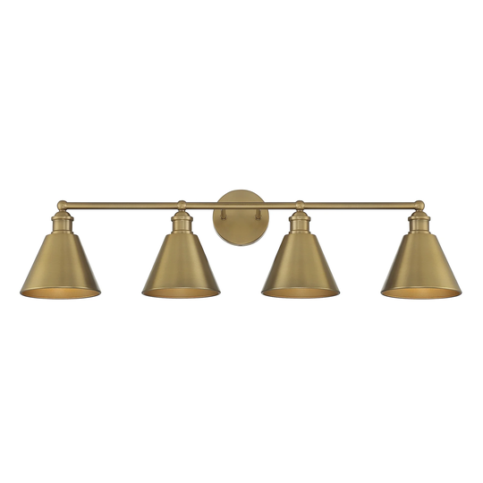 Meridian 4-Light Bathroom Vanity Light in Natural Brass