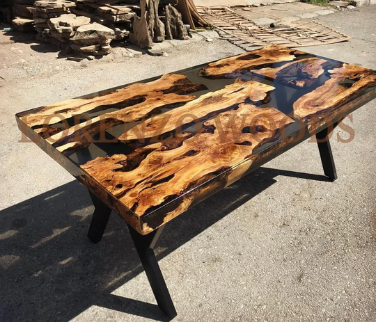 Olive Wood Resin Table, Epoxy Dining Dine Table