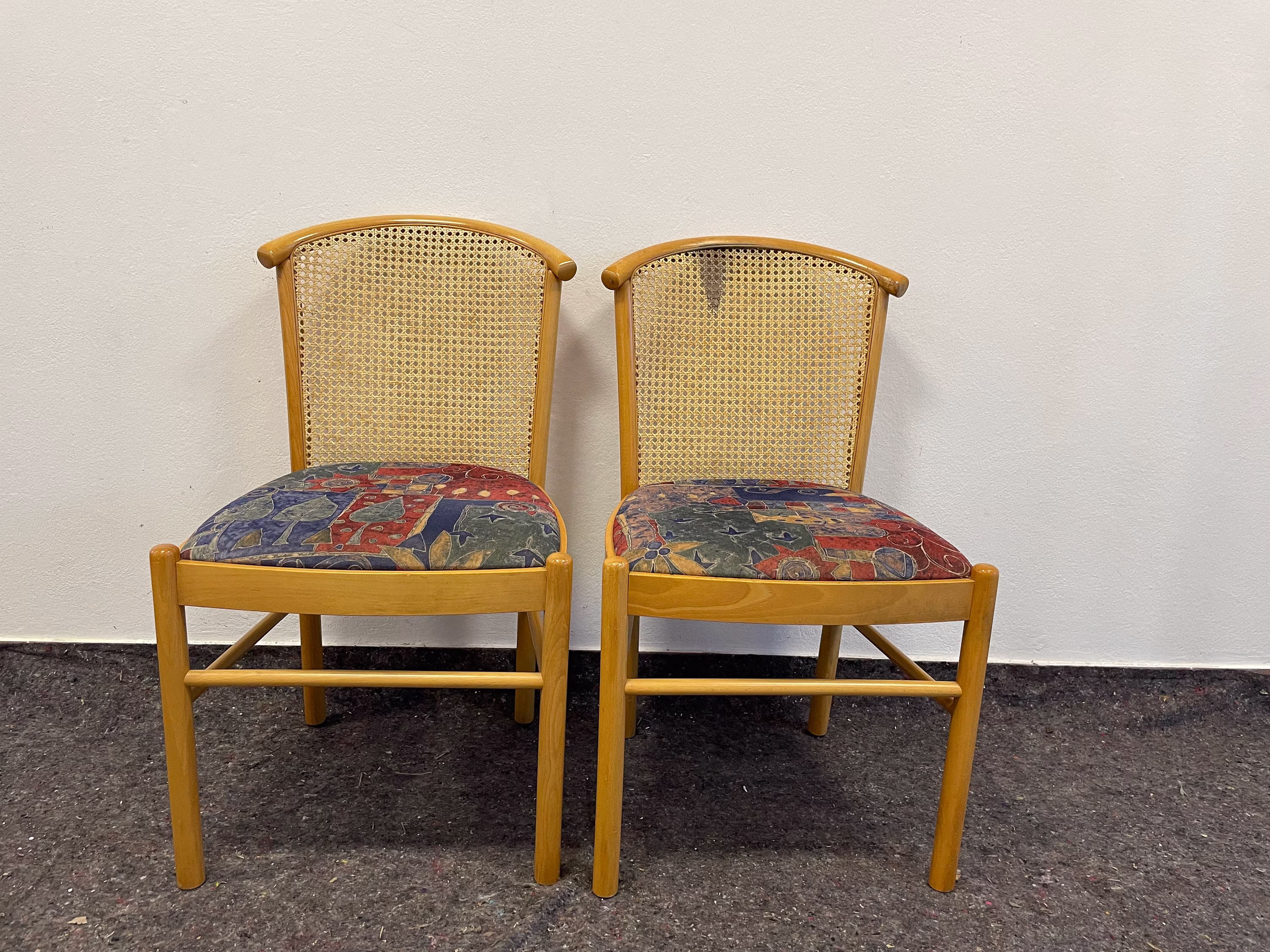1 Of 2 Cane Chairs/Wood Dining Chairs/ Rattan Dining Chairs/ Kitchen Chairs Postmodern Style Chair 80S /Boho Furniture