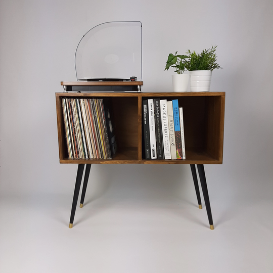 Walnut Sideboard with Black Mid Century Legs | Classic Style Vinyl Record Table