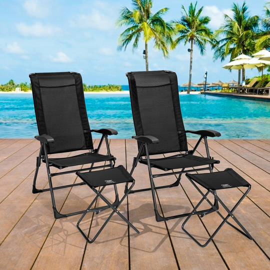 Gymax 4PCS Folding Patio Recliner Chair & Ottoman Set w/ Adjustable - 31.5'' x 24'' x 43.7''