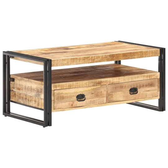 Coffee Table 39.4"x21.7"x17.7" Rough Mango Wood Accent Table with Drawers