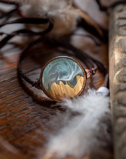Epoxy Resin Wood Bracelet, Blue Jewelry, Unique Bohemian Jewelry Gift For Mom, Wooden Air