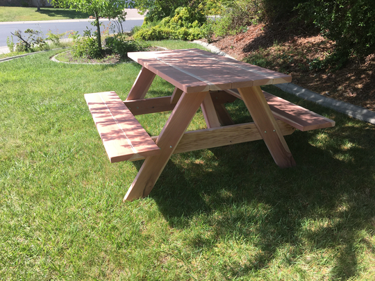 Redwood Picnic Table With Attached Benches | 5 Foot Length