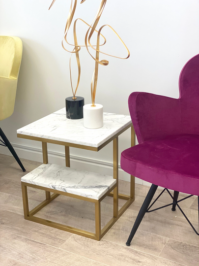 statuary Marble Top Side Table With Gold Base