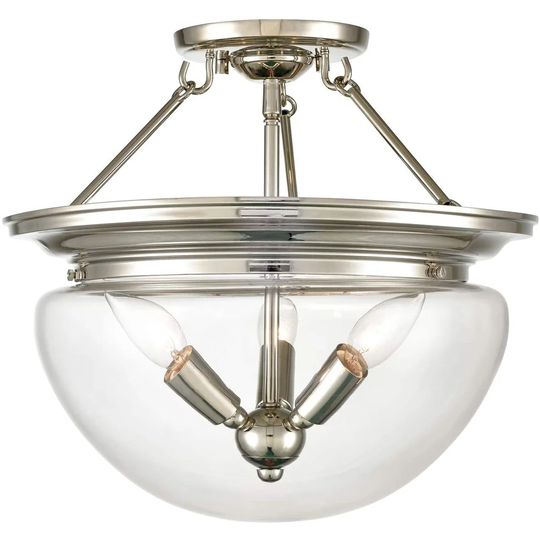Cassino Modern Semi Flush Ceiling Light 3-Light Clear Glass Shade - Brushed Nickel