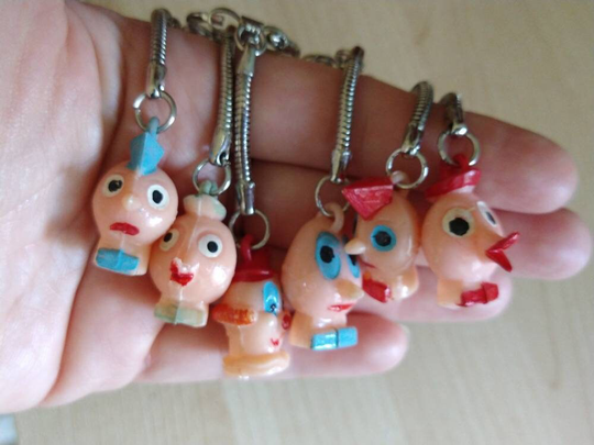 Vintage Clown Pencil Topper Charm Key Chain/Keychain Gumball Machine Vending Prize Hong Kong Clown, Duck, Mohawk, Egghead, Face