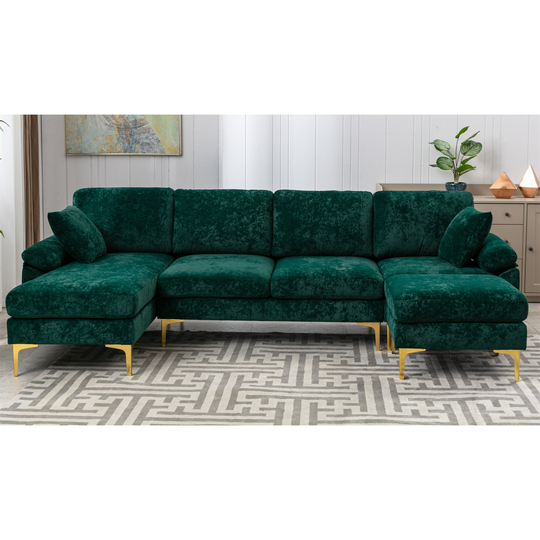 Sectional Sofa with Ottoman, Living Room Sofa Red/ Orange/ Blue/ Green