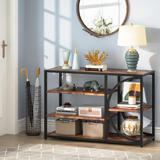Industrial Console Table with Storage Shelves, Hallway Entryway Table for Living Room