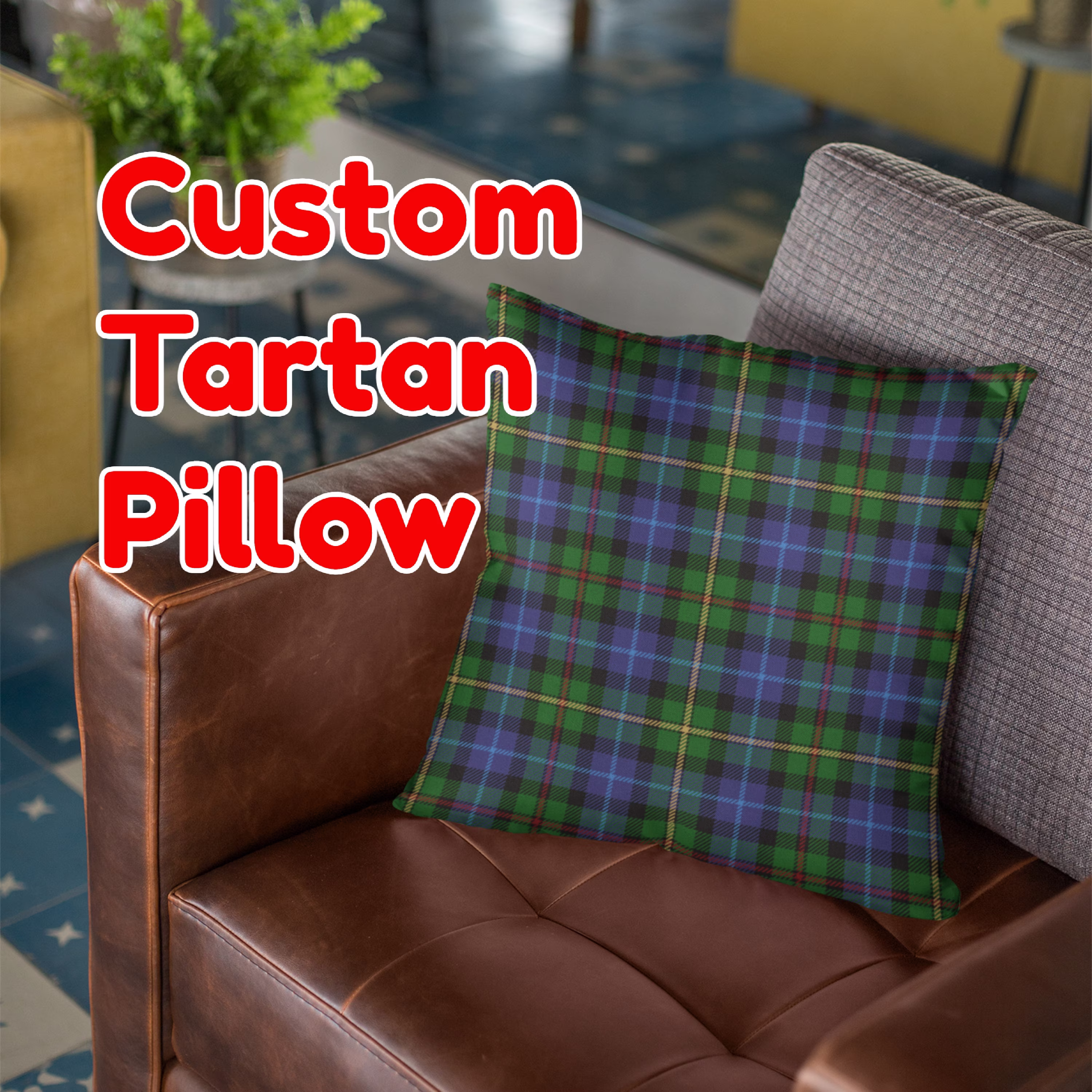 Custom Tartan Pillow, Plaid Sofa Decorative Wedding Gift, Housewarming Gift