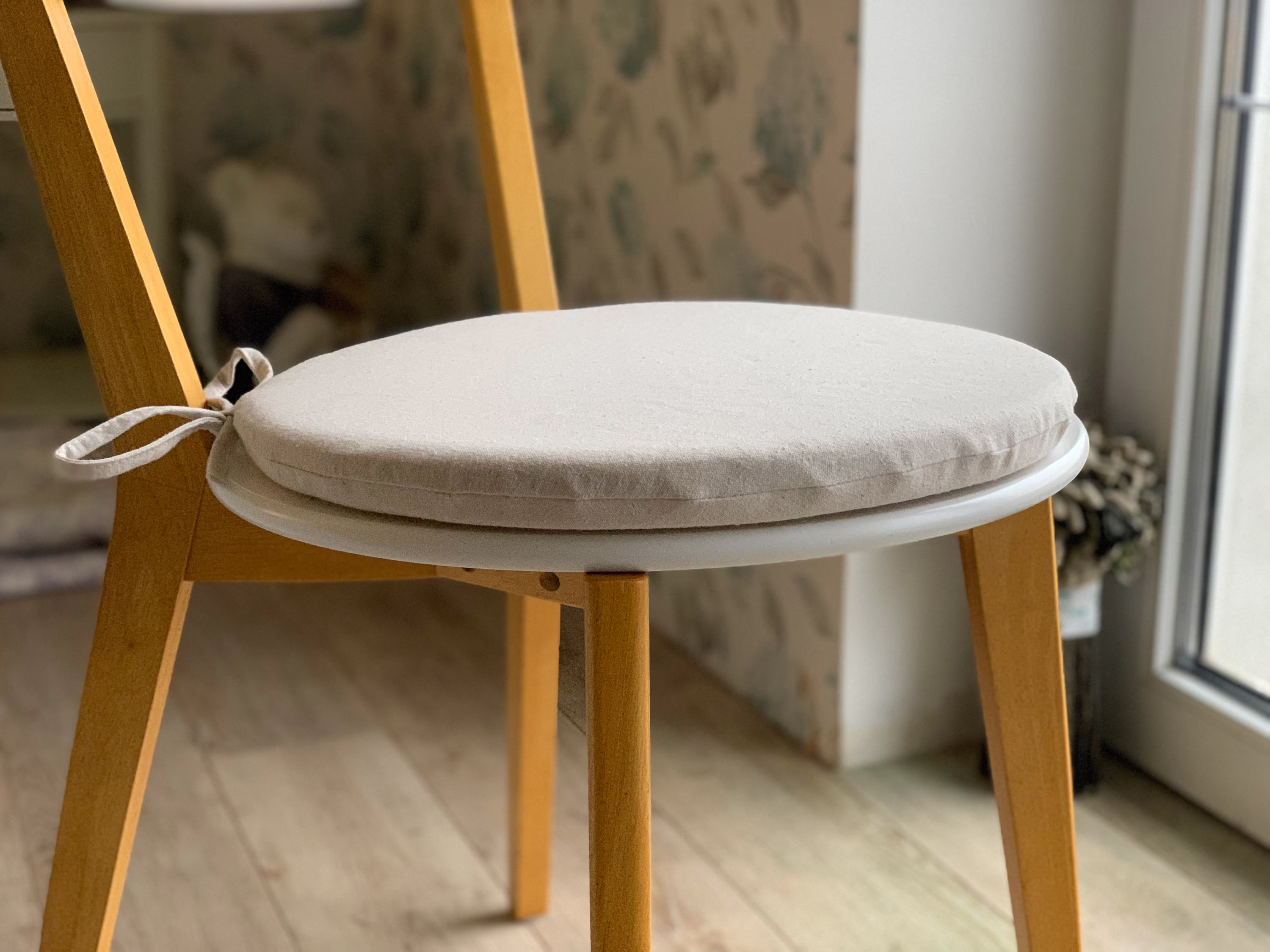 Round Linen Chair Cushion/Foam Cushions White Seat With Ties/ Home