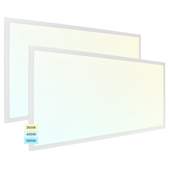 Luxrite 2x4 FT LED Flat Panel Lights, 50W, 3 Color Selectable 3500K-5000K, 5500 Lumens, Dimmable, ETL, DLC (2 Pack)