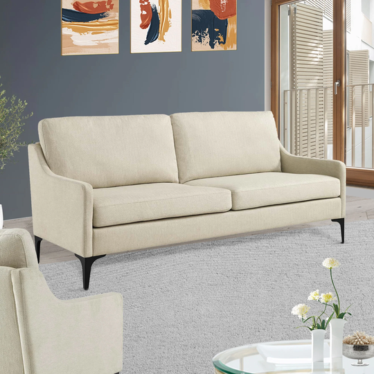 Eden Mid-century Modern Beige Upholstered Fabric Sofa